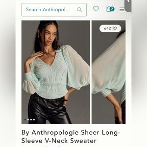 NWT Anthropologie Sheer Long-Sleeve V-Neck Sweater - Size XS
